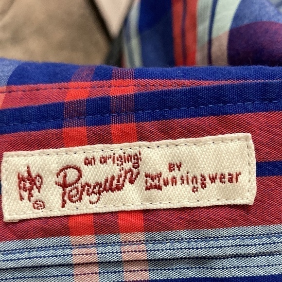Original Penguin Blue Red Plaid Short Sleeve Classic Fit Button Up Shirt Large - Picture 10 of 11